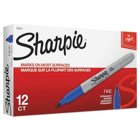 Sharpie Fine Tip Permanent Marker, Fine Bullet Tip, Blue, PK12 30003
